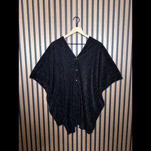 New Forever Heather Poncho One Size Womens Black Kaftan Corduroy Frilled Henley